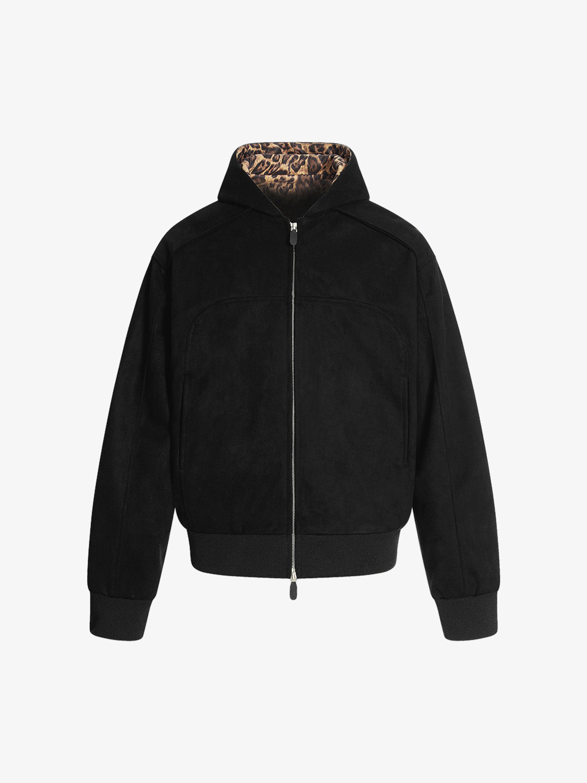 Suede Leopard-Trimmed Paneled Bomber Jacket - Black / S