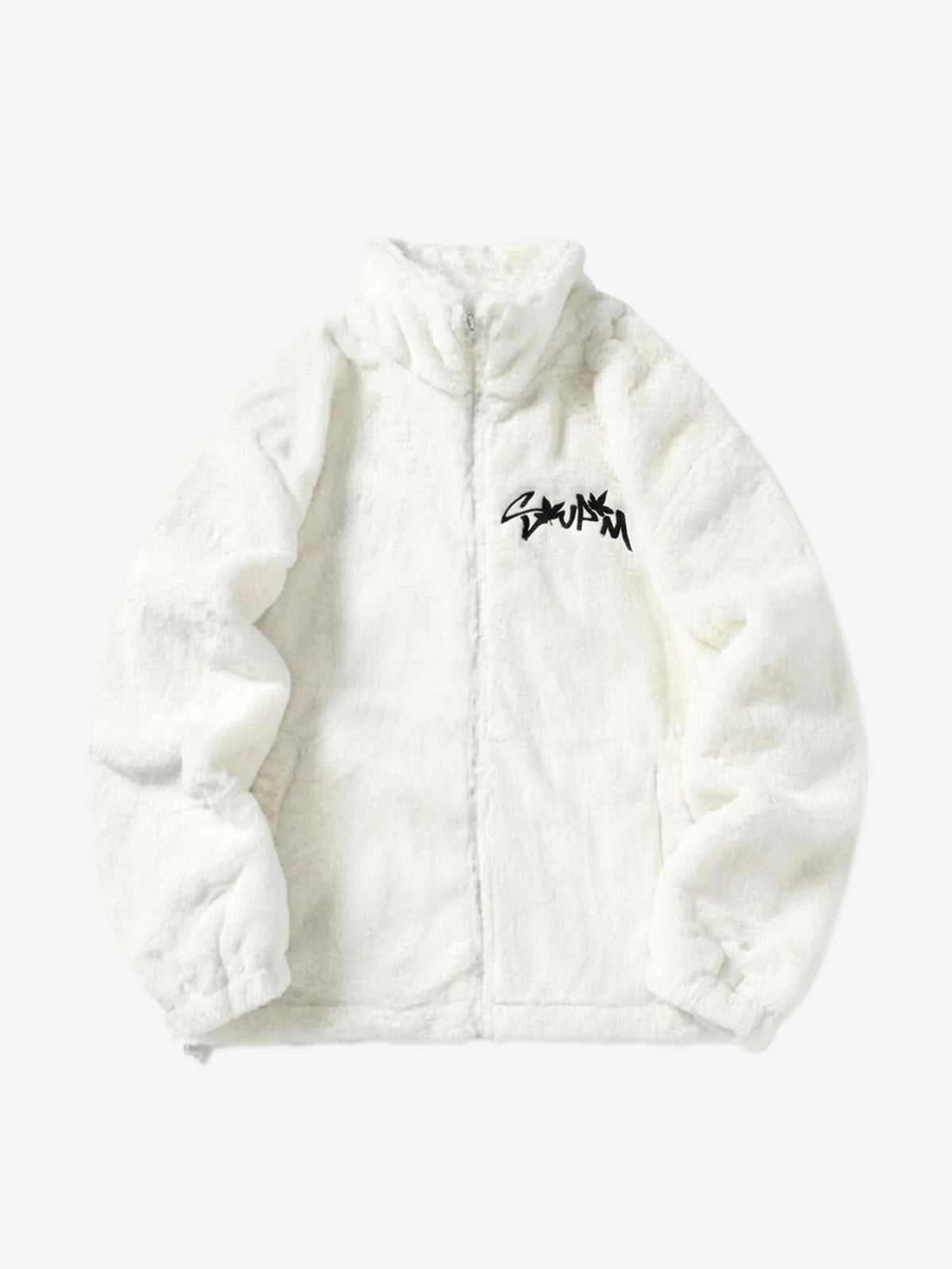 Thesupermade Hip-hop Letter Stand Collar Fur Jacket - 1908 - White / S
