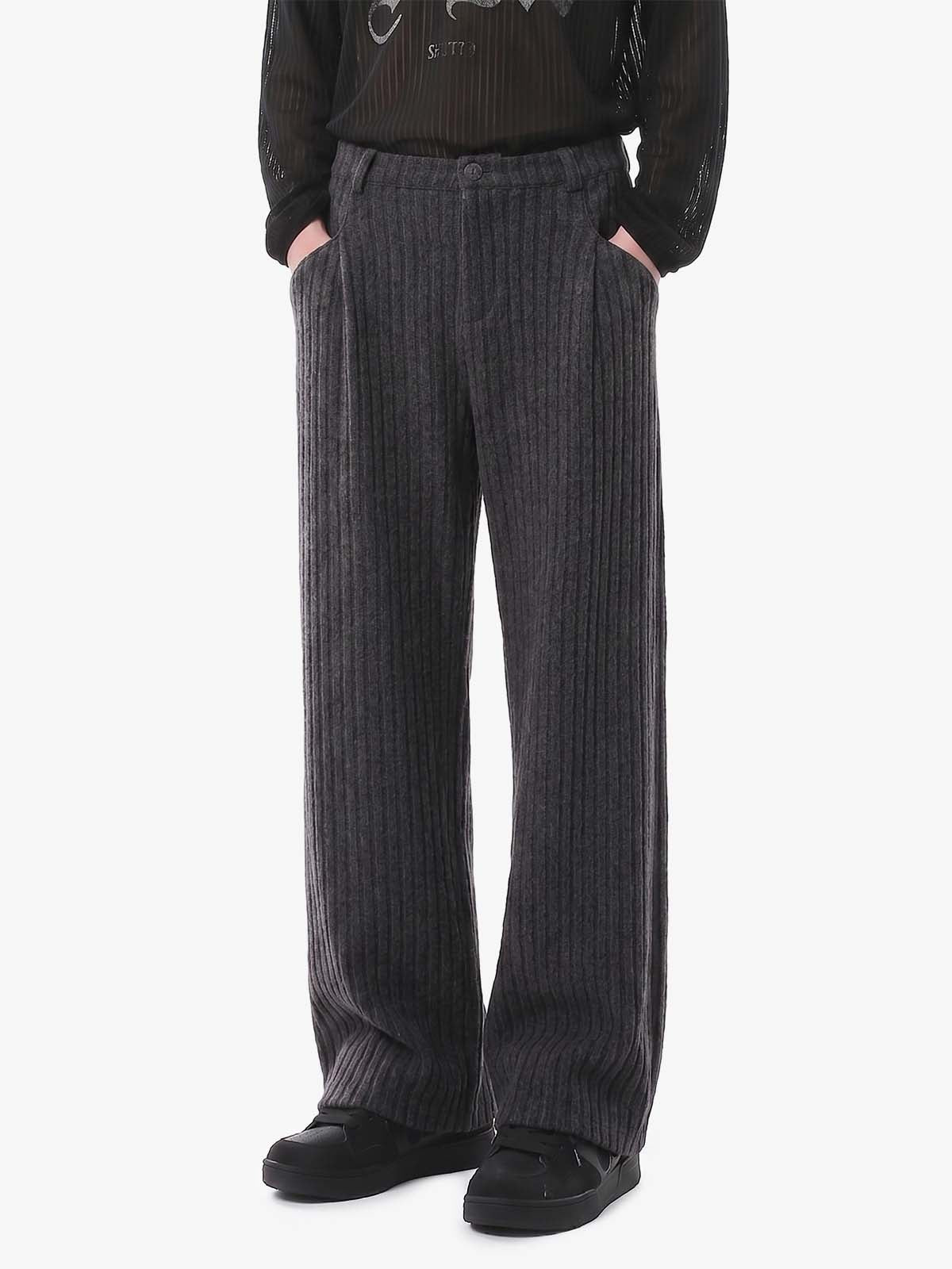 Retro Wool Blend Pleated Baggy Trousers - Gray / S