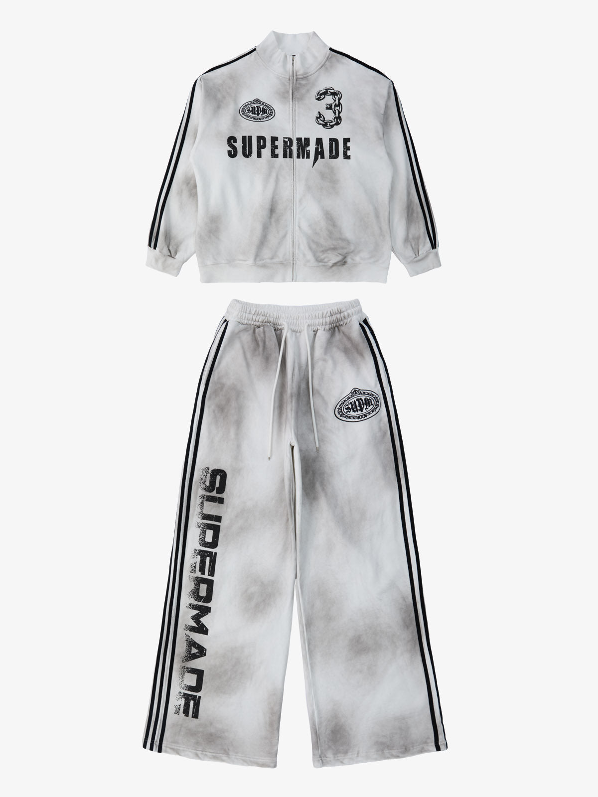 Supermade Vintage Distressed NO.3 Stand Collar Tracksuit - 2591 - White / S / Set