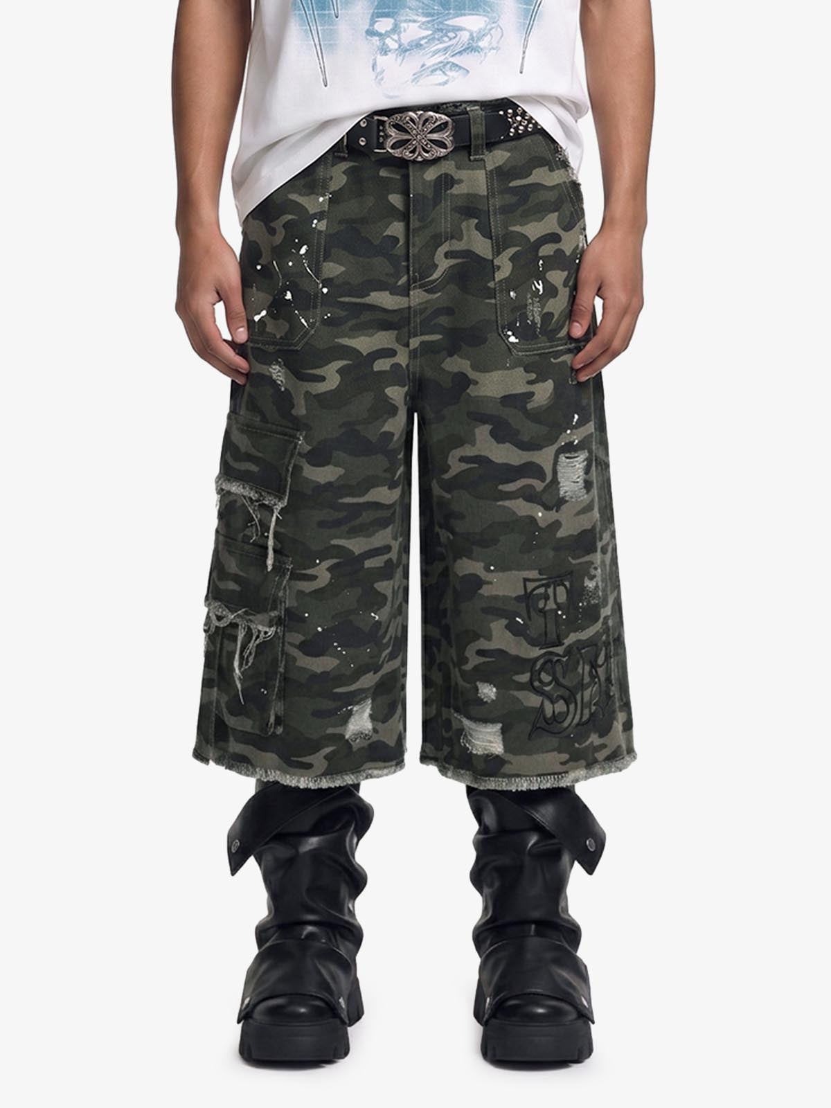 Distressed Camo Multi-Pocket Straight-Leg Jorts - 2611 - Classic Camouflage / M