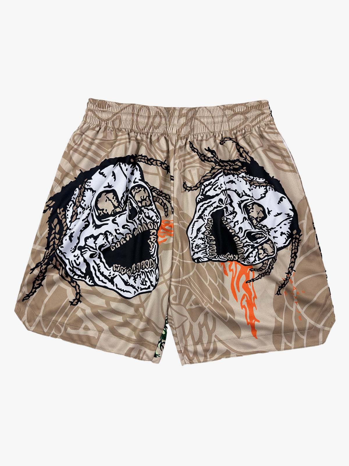 Skull Graphic Athletic Shorts - Khaki / S