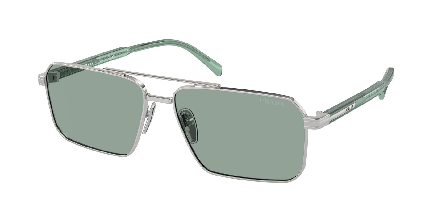 Prada PR A57S 1BC10G Man Sunglasses Steel Silver Green Squared Normal