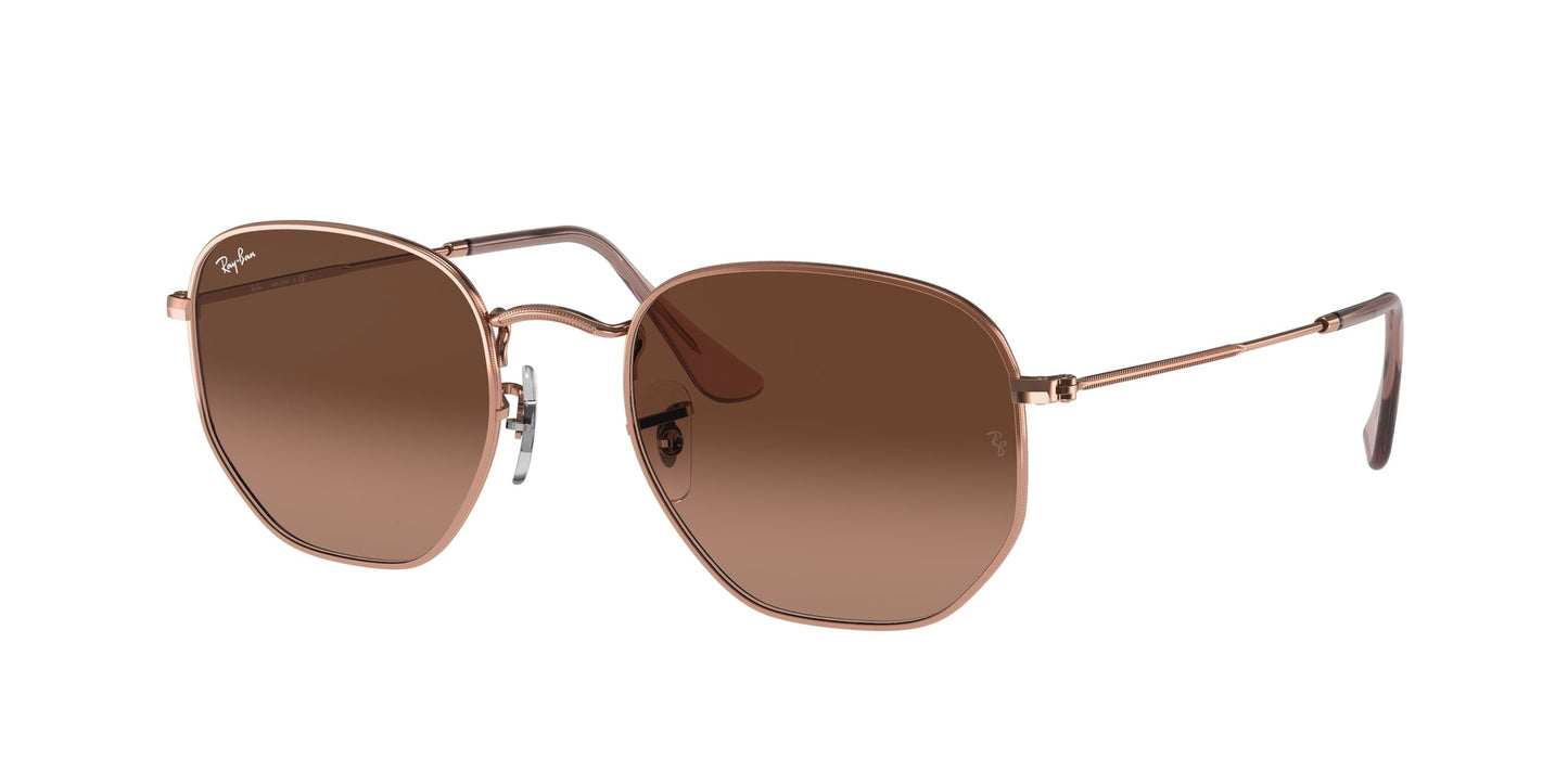 Ray - Ban RB3548N HEXAGONAL 9069A5 Unisex Sunglasses Metal Bronze Brown Geometric Normal Shaded