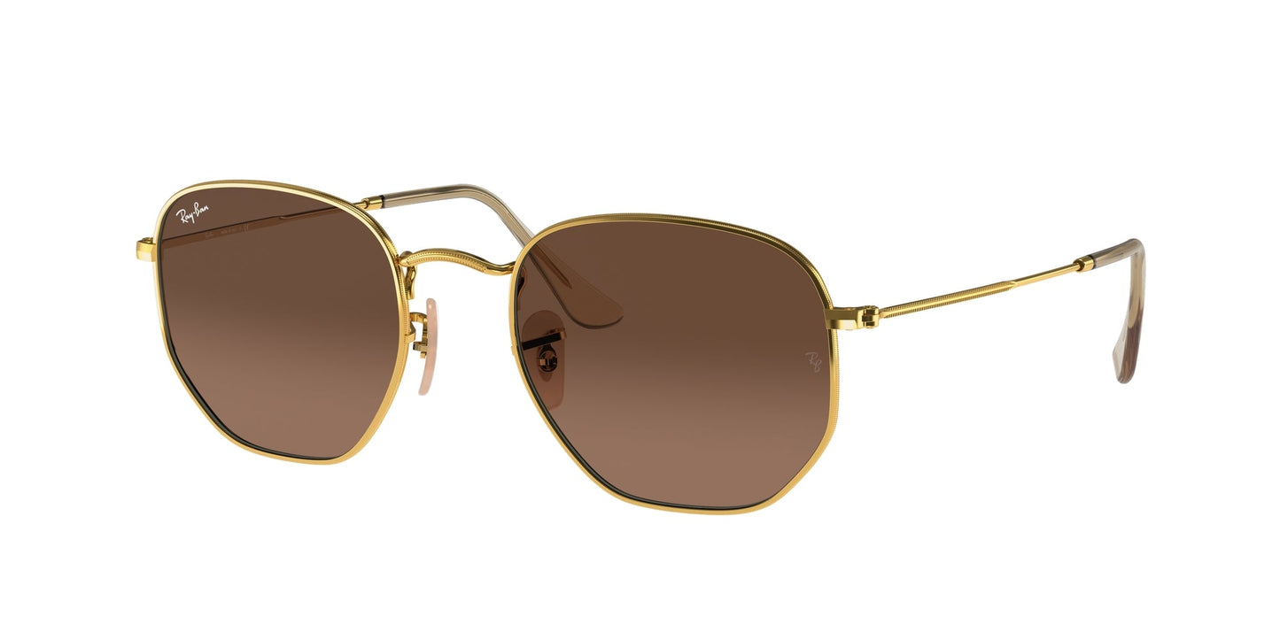 Ray - Ban RB3548N HEXAGONAL 912443 Unisex Sunglasses Metal Gold Brown Geometric Normal