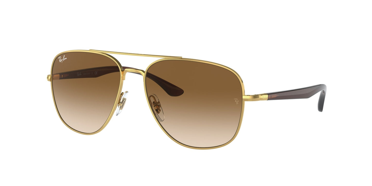 Ray - Ban RB3683 001/51 Unisex Sunglasses Metal Gold Brown Squared Normal Shaded