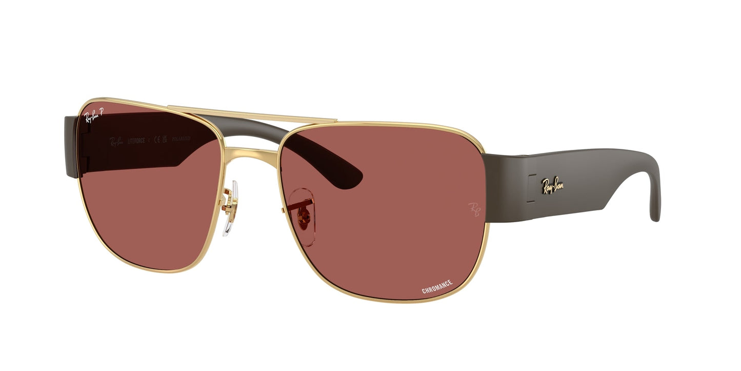 Ray - Ban RB3756CH 001/AL Unisex Sunglasses Metal Gold Violet Squared Polarized