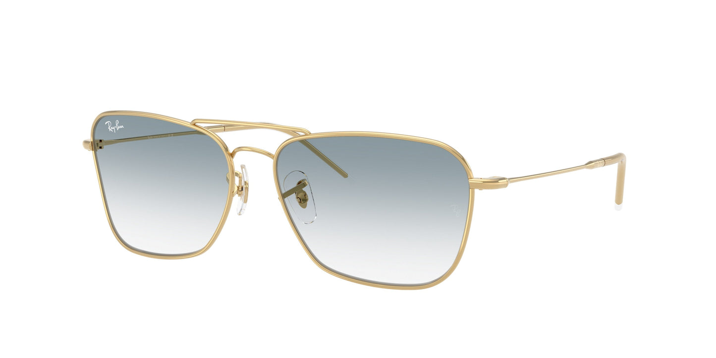 Ray - Ban RBR0102S CARAVAN REVERSE 001/79 Unisex Sunglasses Metal Gold Blue Squared Normal Shaded