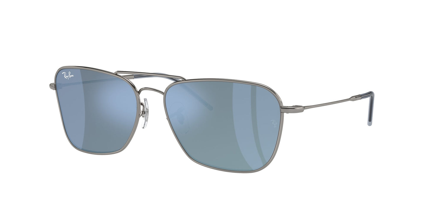 Ray - Ban RBR0102S CARAVAN REVERSE 004/GA Unisex Sunglasses Metal Grey Blue Squared Normal Mirror