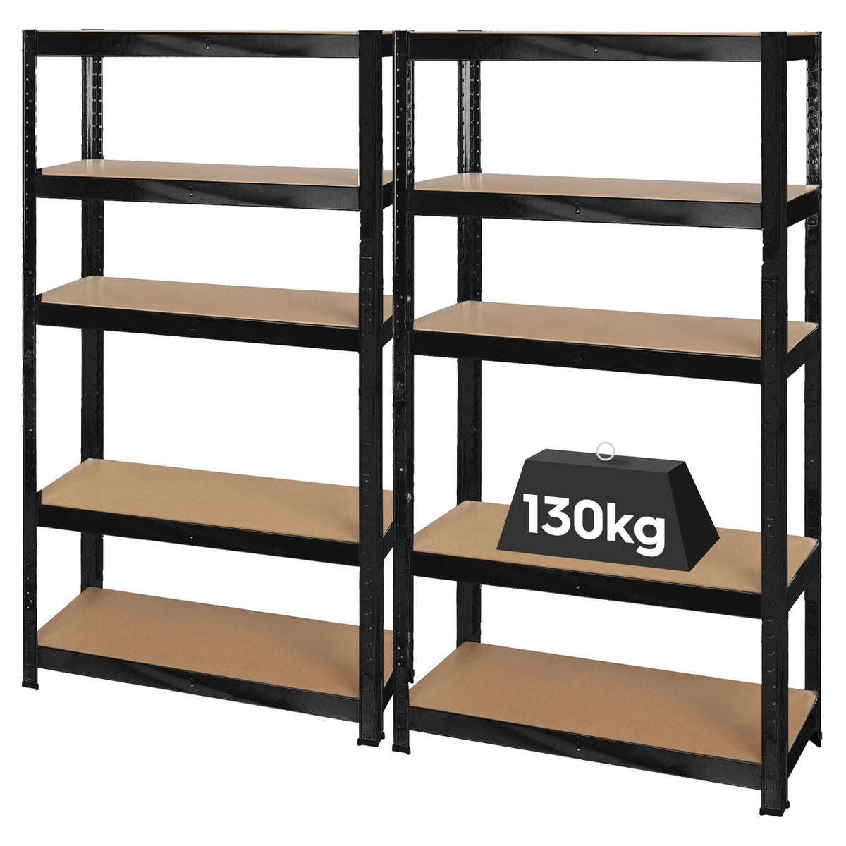 2pc 5-Tier Matt Black Galvanised Steel Garage Shelving Units Set - 75cm x 30cm x 150cm