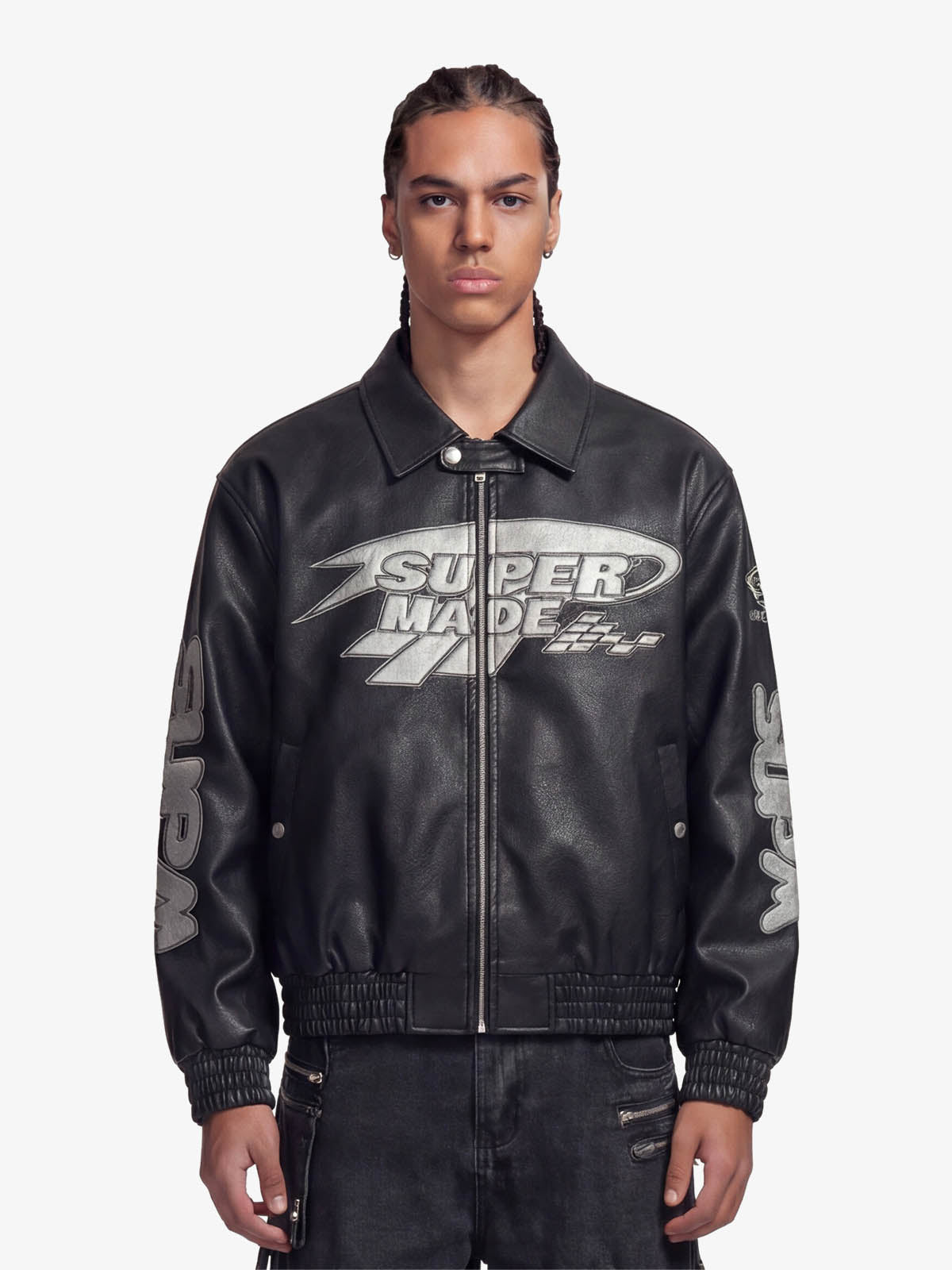 Faux Leather Vintage Street Black Air Jacket - 1821 - Black / M