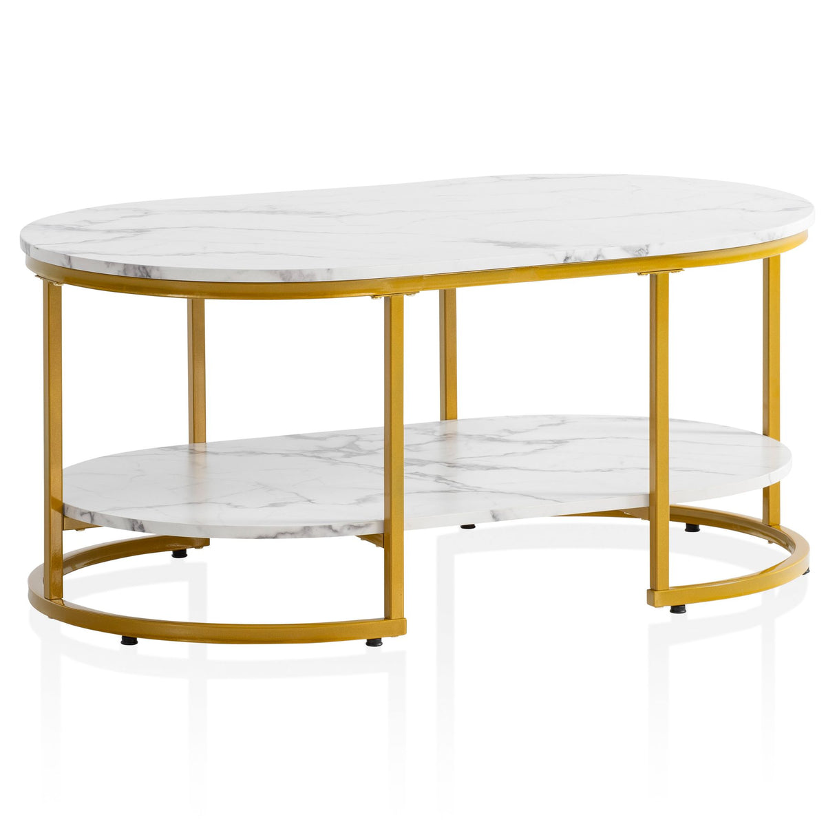 FineBuy Couchtisch 100x60x45 cm Marmor Optik, Design Wohnzimmertisch Rechteckig, Lounge Sofatisch mit Ablage, Kaffeetisch Modern mit goldenem Metallge