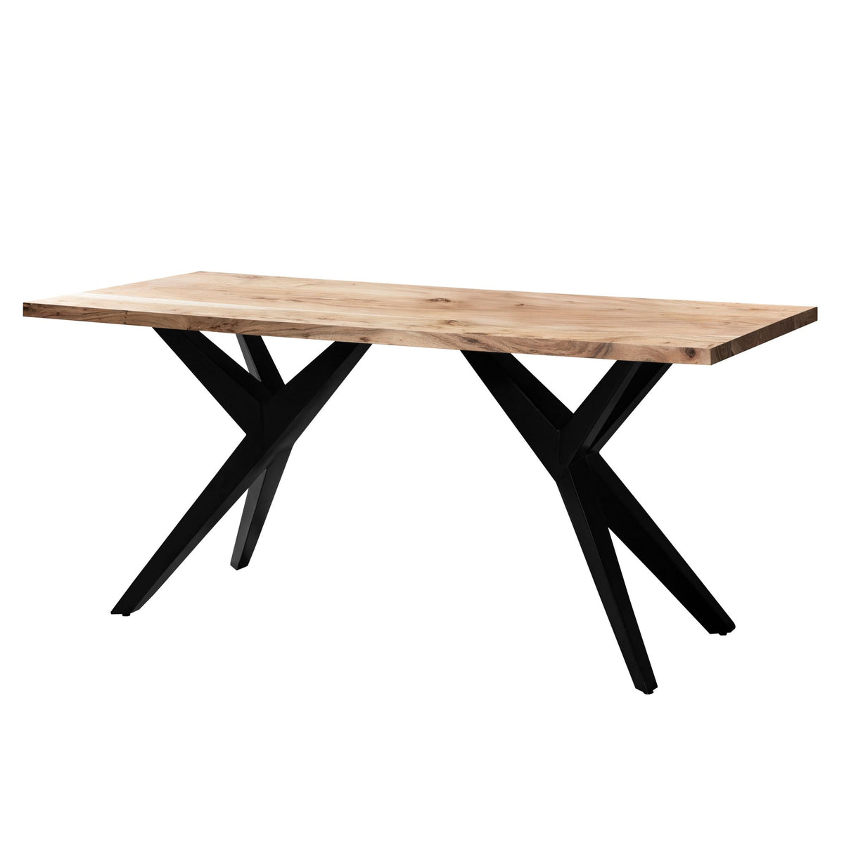 FineBuy Schreibtisch Akazie Massivholz Computertisch Loft-Style, Homeoffice Bürotisch mit Metallbeinen, Holztisch Industrial Groß, Laptoptisch Arbeits