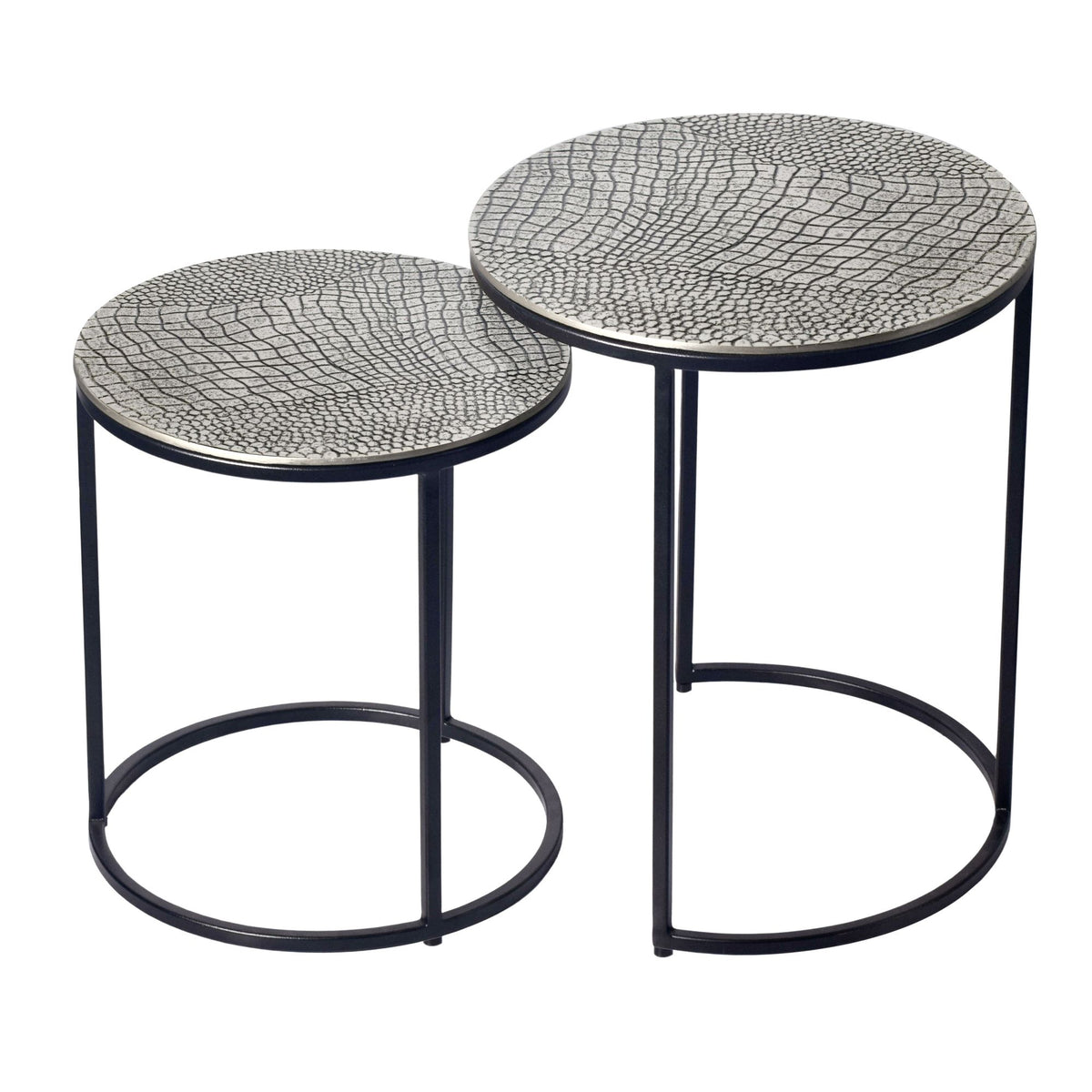 FineBuy Satztisch Metall 2er Set rund - Beistelltisch Aluminium Tischplatten mit Muster - Design Couchtisch Anstelltisch modern Eisen Gestell - Dekoti