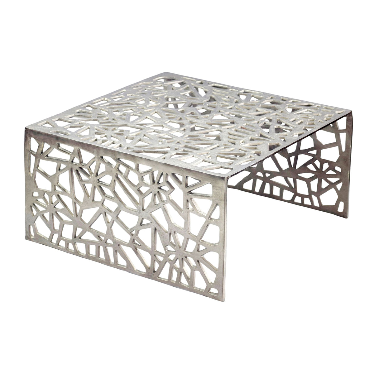 FineBuy Couchtisch Aluminium 60cm Quadratischer Sofatisch Metall - Wohnzimmertisch Alu modern mit Muster - Design Tisch niedrig - Loungetisch Beistell