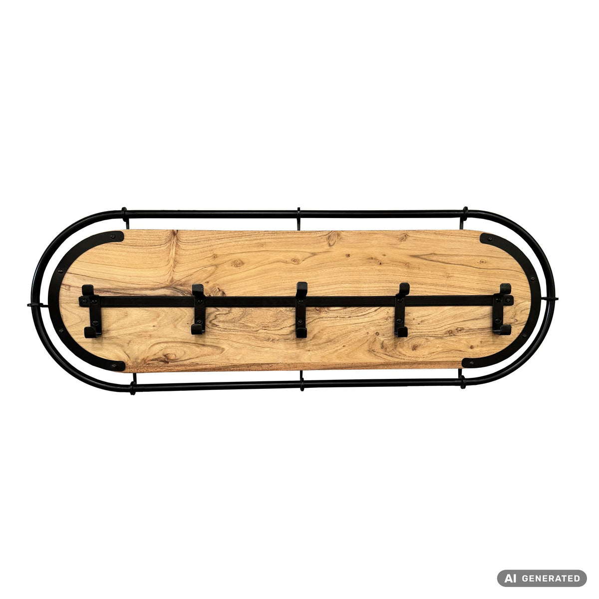 FineBuy Wandgarderobe Akazie Massivholz - Modernes Garderobenpaneel Hängegarderobe mit Haken - Garderobenleiste Flurgarderobe Massiv Handmade