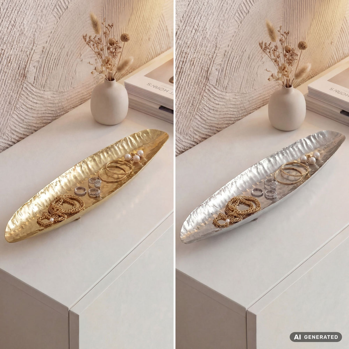 FineBuy Dekoschale Oval Metall Schale 65,5cm - Design Tischdeko Wohnzimmer - Wohnaccessoire Modern mit Beinen - Metallschale Dekoration lang schmal Ha