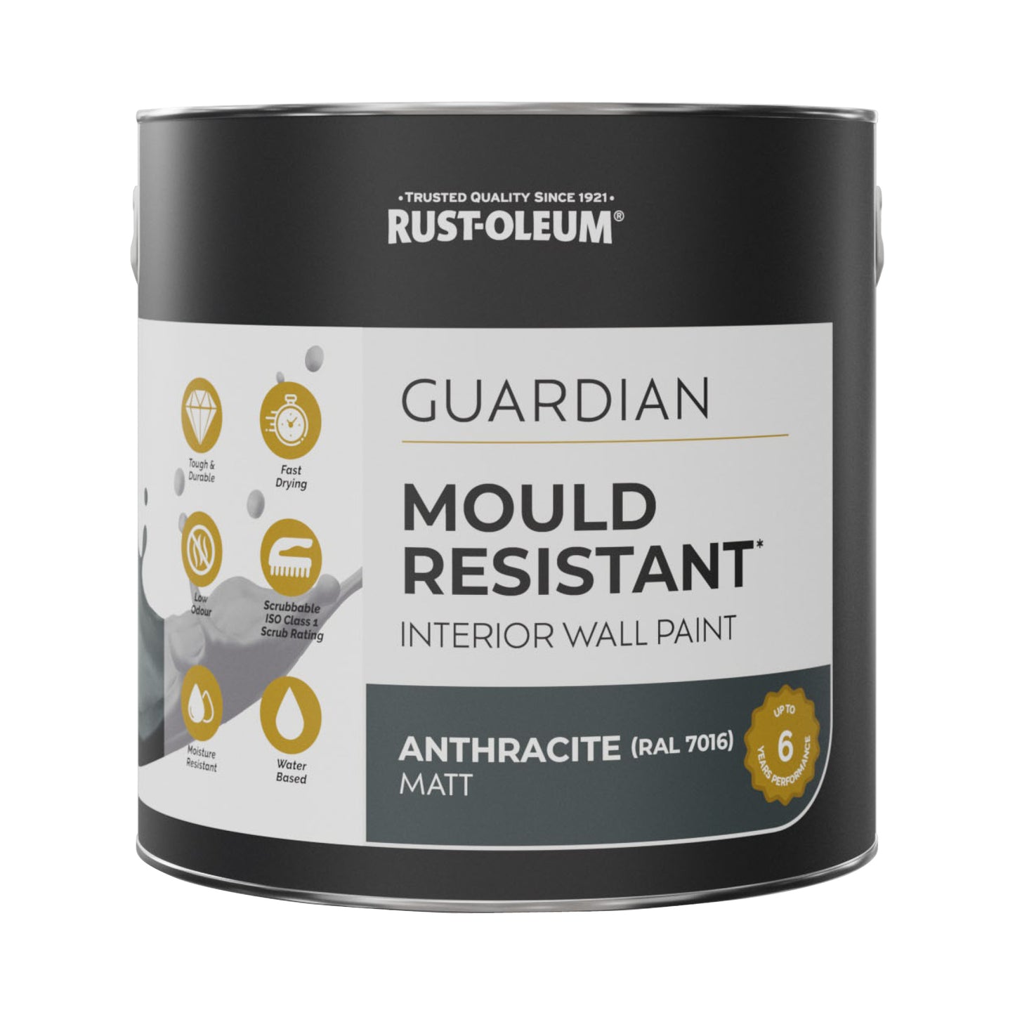 Guardian Mould Resistant Grey Interior Wall Paint - Anthracite (RAL 7016) 2.5L