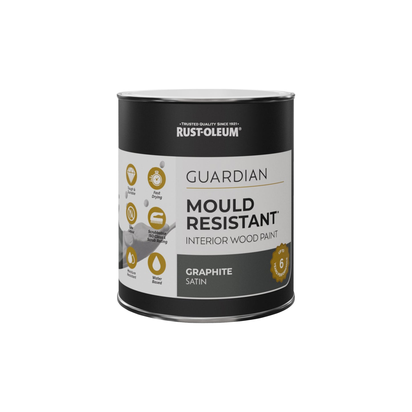 Guardian Mould Resistant Grey Satinwood Interior Wood Paint - Graphite 750ml
