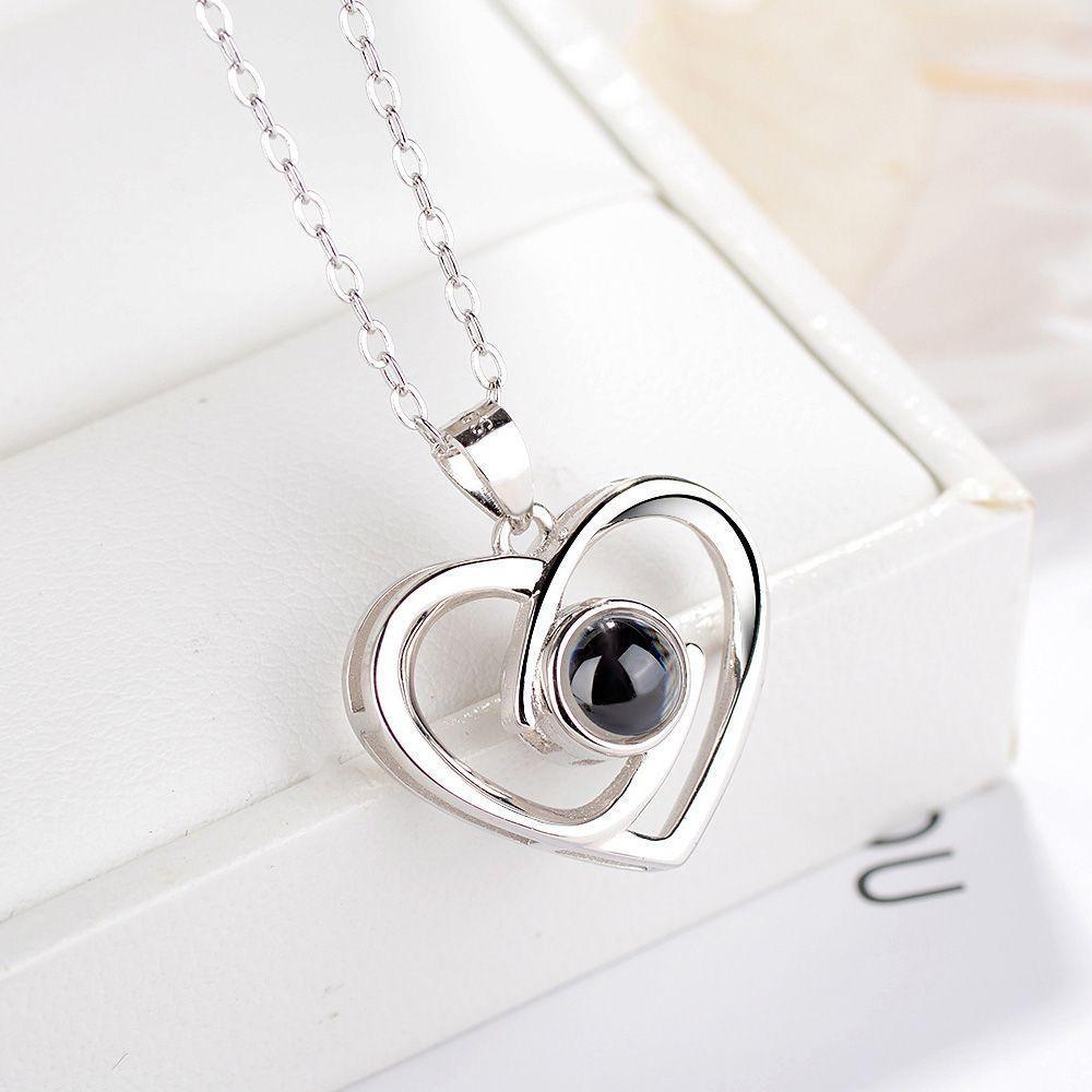 925 Sterling Silber Personalisierte Foto Projektion Halskette - Verflochtene Herzen