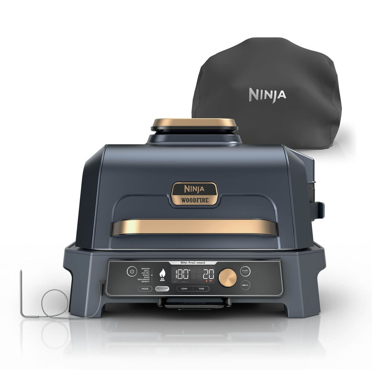 Ninja Woodfire Pro Connect XL Electric BBQ Grill & Smoker with Cover in Blue/Gold | OG901UKBL1 | by SharkNinja