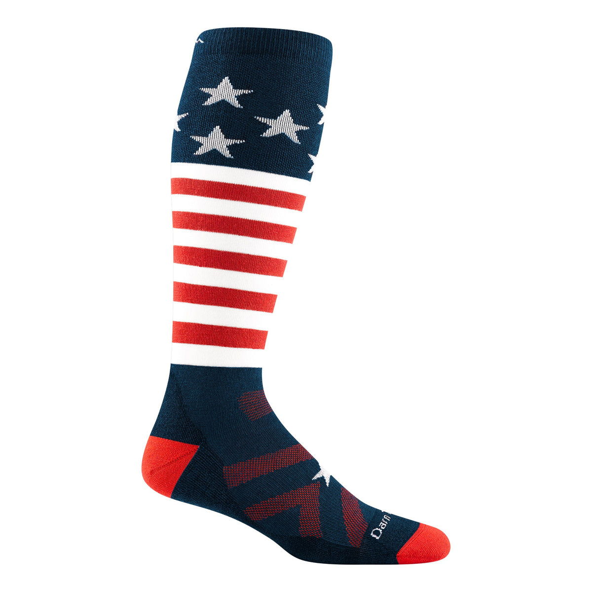 Darn Tough Mens Merino Wool Captain Stripe US Flag Knee High Midweight Ski Snowboard Socks M / Stars And Stripes – Lifetime Guarantee