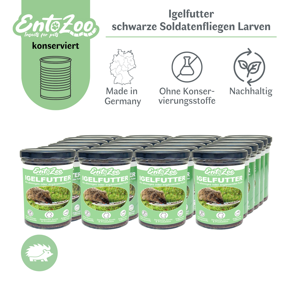 EntoZoo - Igelfutter im Glas - schwarze Soldatenfliegen Larve - 24x 370g