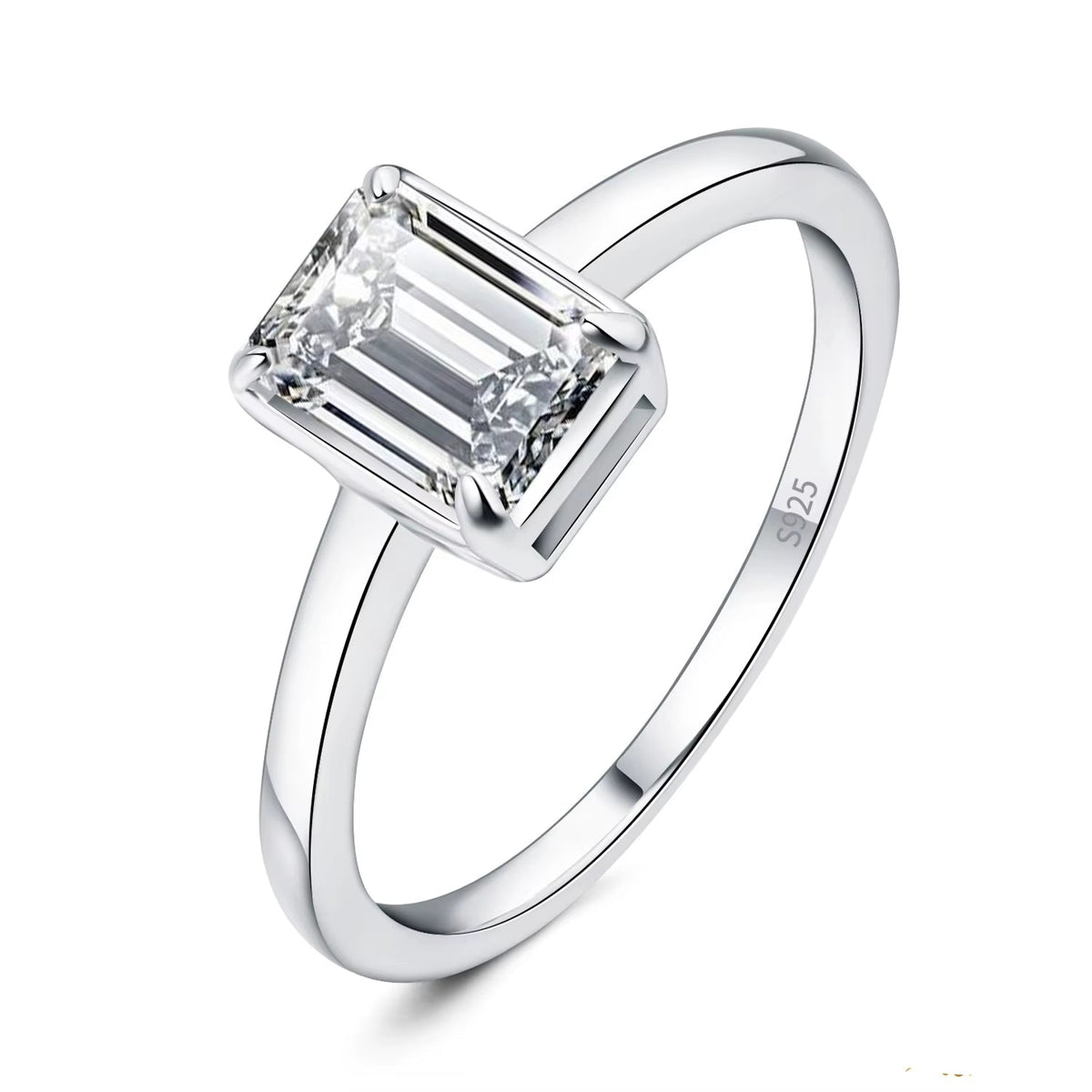 Radiant 5A CZ Emerald Cut Solitaire Cocktail Ring in 925 Sterling Silver - The Perfect Wedding and Anniversary Fine Jewelry for Women - 7