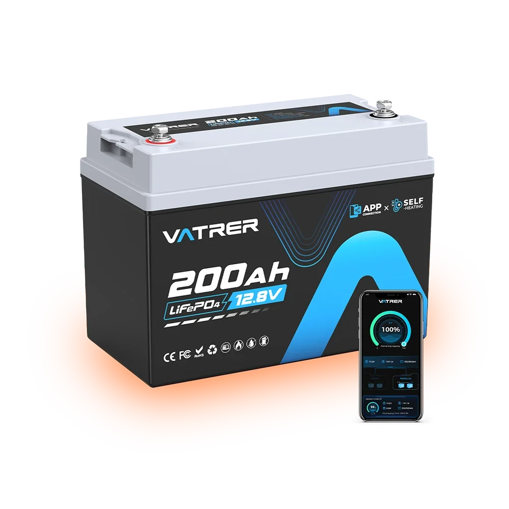 Vatrer 12V 200Ah Bluetooth LiFePO4 Self-Heating Lithium Battery 200A BMS EU - 1 PACK