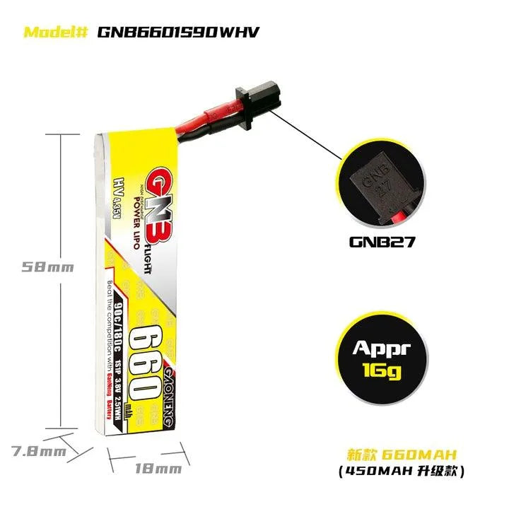 GNB GAONENG 660mAh 1S 3.8V HV 90C LiPo Battery GNB27(Pack of 4)