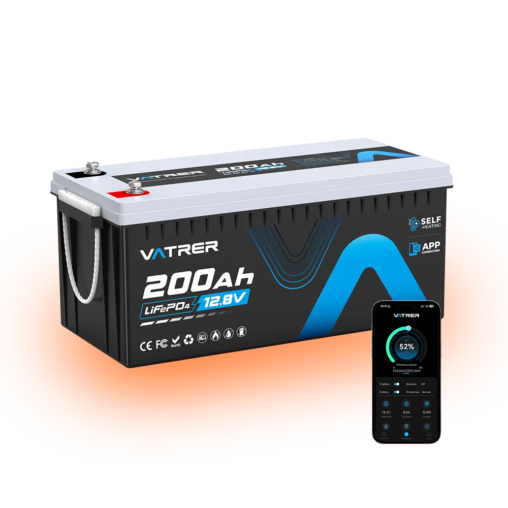 Vatrer 12V 200Ah Bluetooth Self-Heating Lithium Battery 200A BMS - 1 PACK