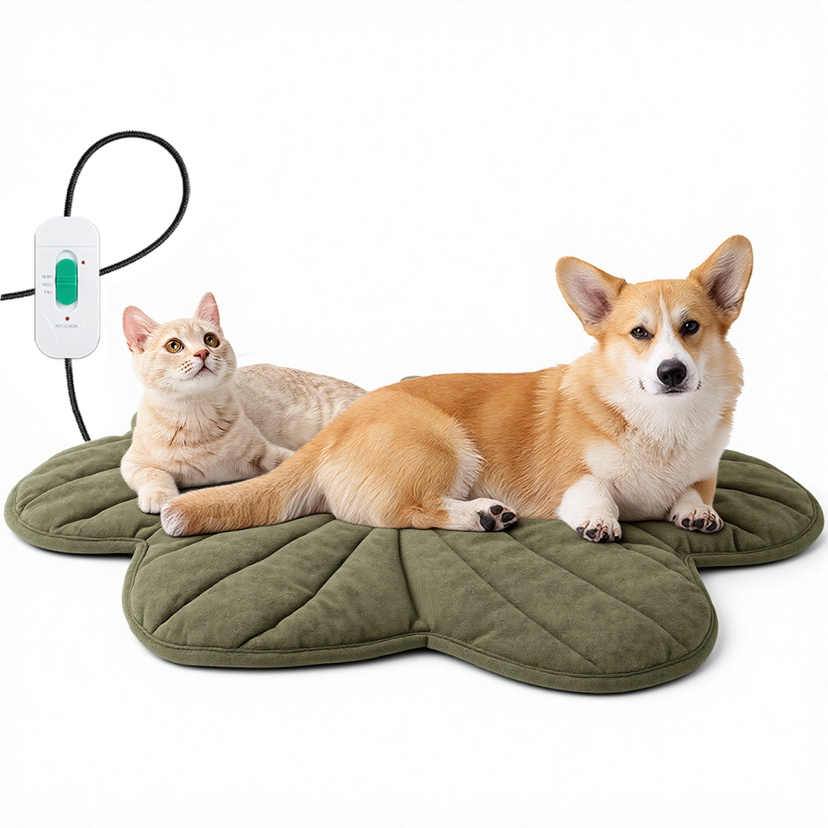 Maple Leaf-Shaped Pet Heating Mat - Green / Medium:36"L x 26"W