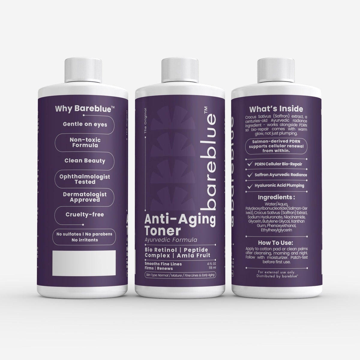 Bareblue Anti Aging Toner, Ayurvedic Formula, Smooths Fine Lines, Non-Toxic Formula