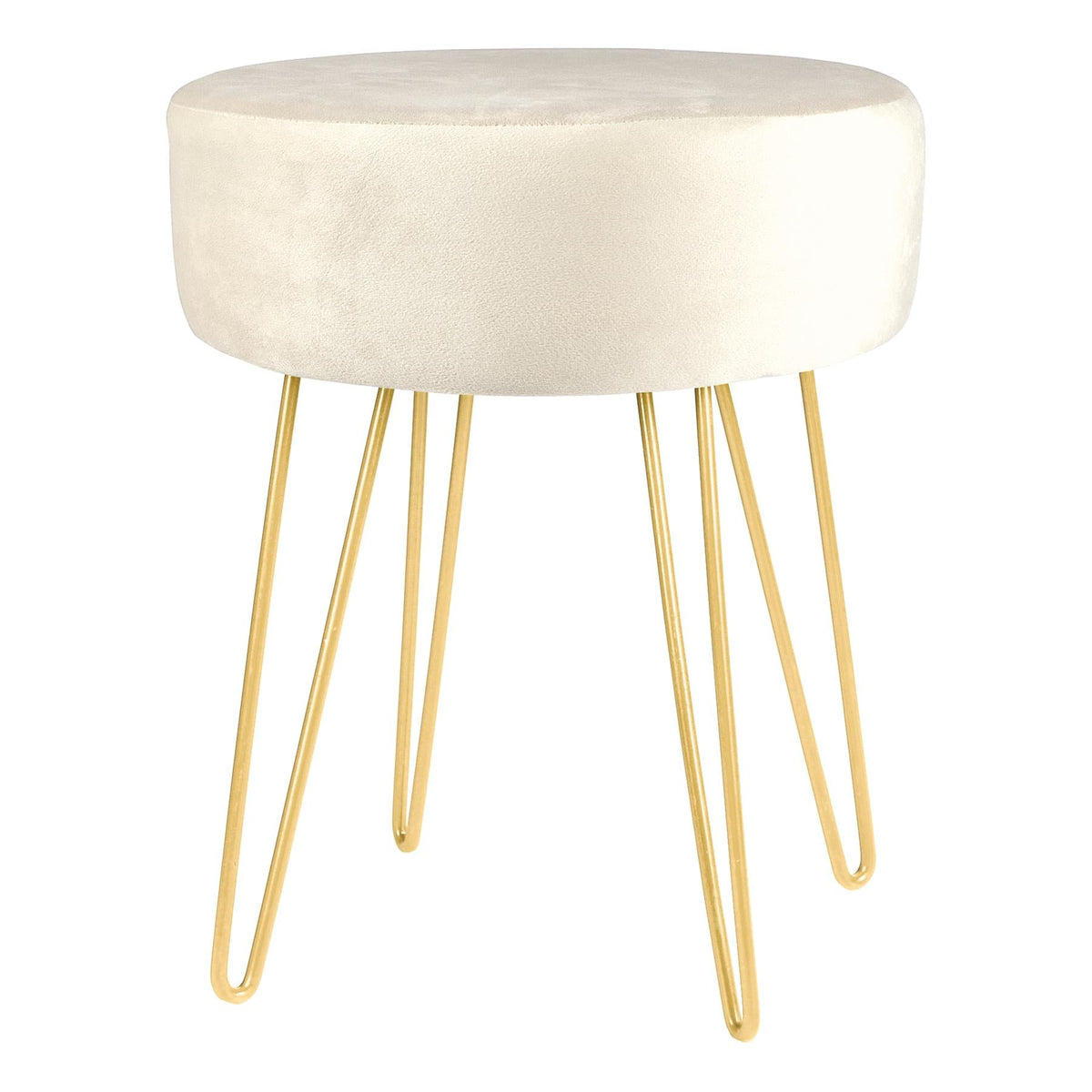 Cream Round Velvet Footstool - Gold Legs