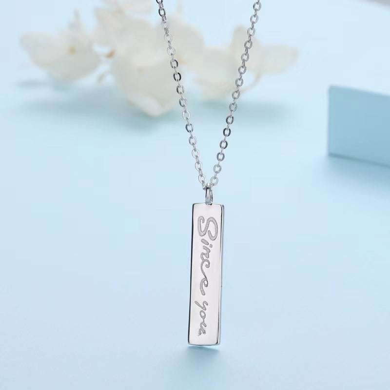 925 Silber Halskette mit Eingraviertem Text - Bar Anhänger