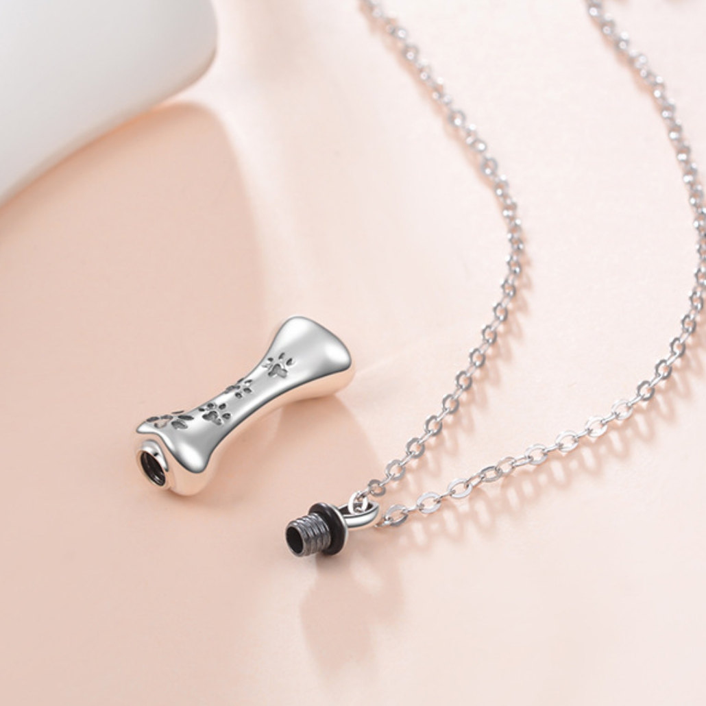 Sterlingsilber Ascheschmuck Asche Halskette Zum Befüllen Haar - Hundeknochen Anhänger mit Hundepfote