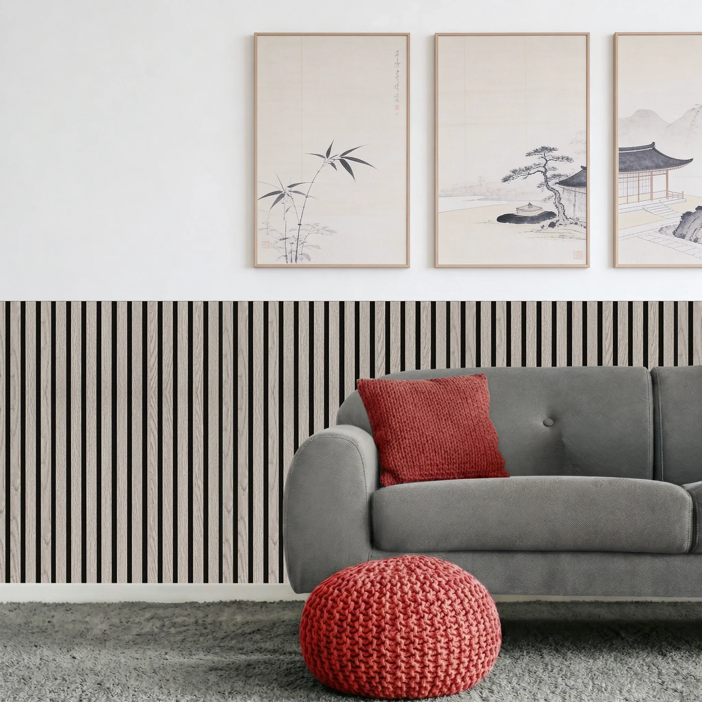 Acoustic Slat Wood Wall Panel - Grey Oak - 1200