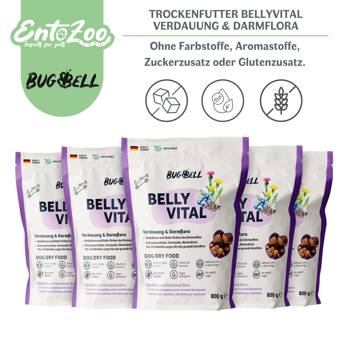 Bugbell - Trockenfutter - BellyVital Verdauung & Darmflora - 5x 800g