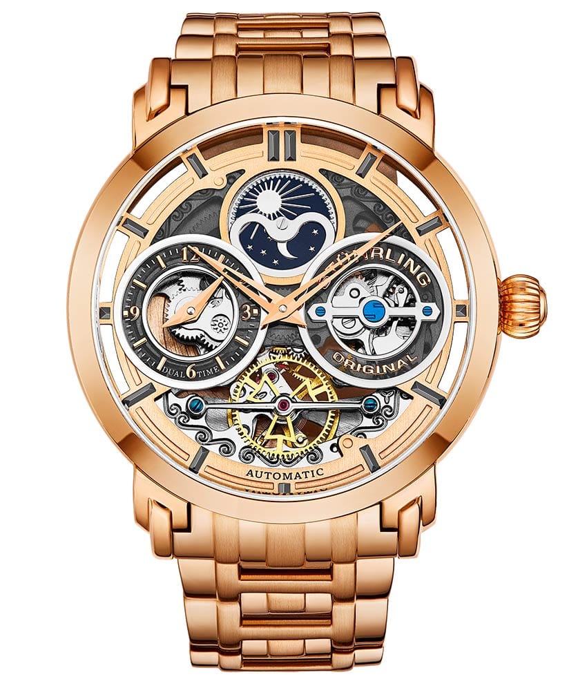Stührling Luciano 371B Automatic 46mm Skeleton - Rose Dial/Rose Case/Rose Bracelet