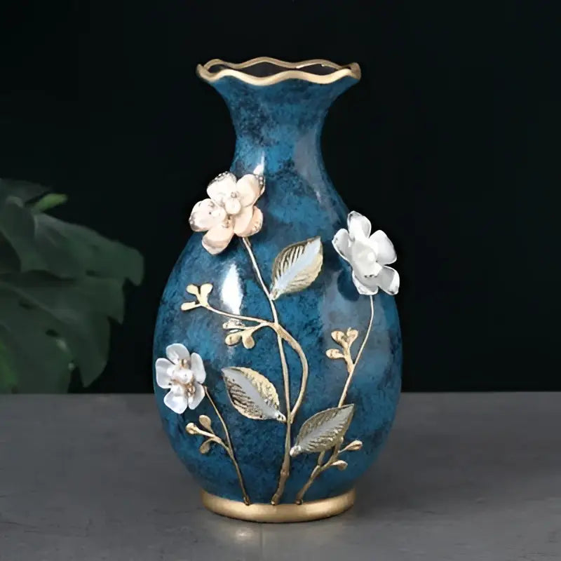 Teal Floral Ceramic Vase - B