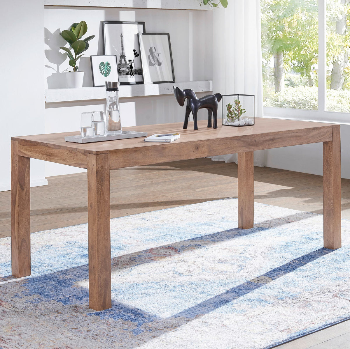 FineBuy Esstisch Massivholz Akazie 120 x 60 cm - Landhaus Esszimmertisch rechteckig Massiv - Küchentisch Vollholz - Holz Tisch Natur - Echtholztisch