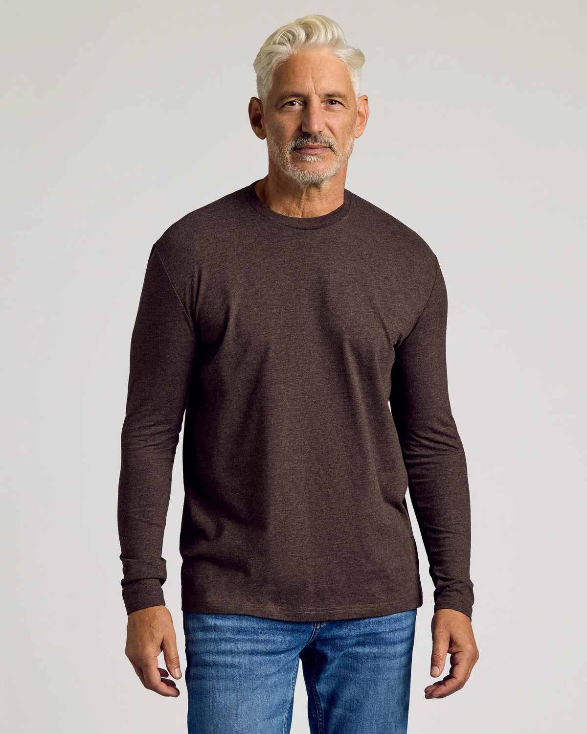 True Classic Multi Dark Heather Cocoa Classic Long Sleeve T-Shirt Crew Neck | Cotton Blend | Athletic Cut | 2XL