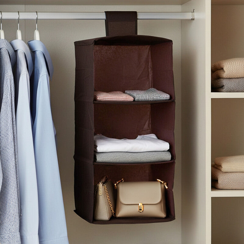 Essentials by Premier 3 Sections Brown Hanging Garment Organiser