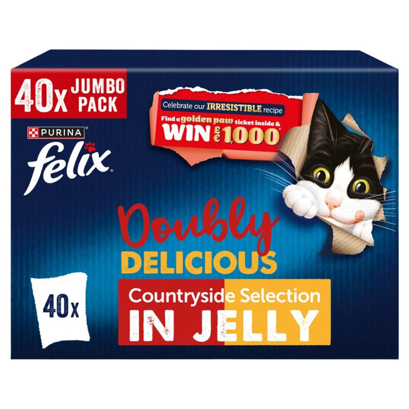 Felix Countryside Selection in Jelly Wet Cat Food Multipack with Chicken & Duck - 40 Twin Pouch Packs (3.4kg)