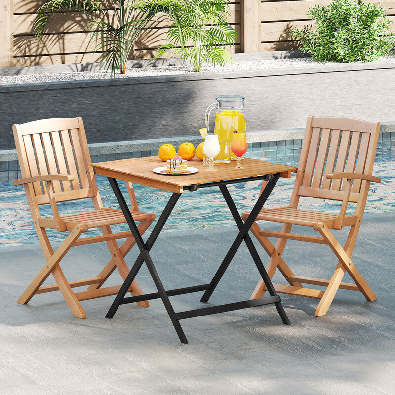 Costway 70CM Patio Folding Table with Slatted Tabletop for Backyard