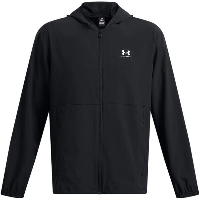 Under Armour Men's Vibe Woven Windbreaker - Black/White Lightweight Water Resistant Jacket for Outdoor Running