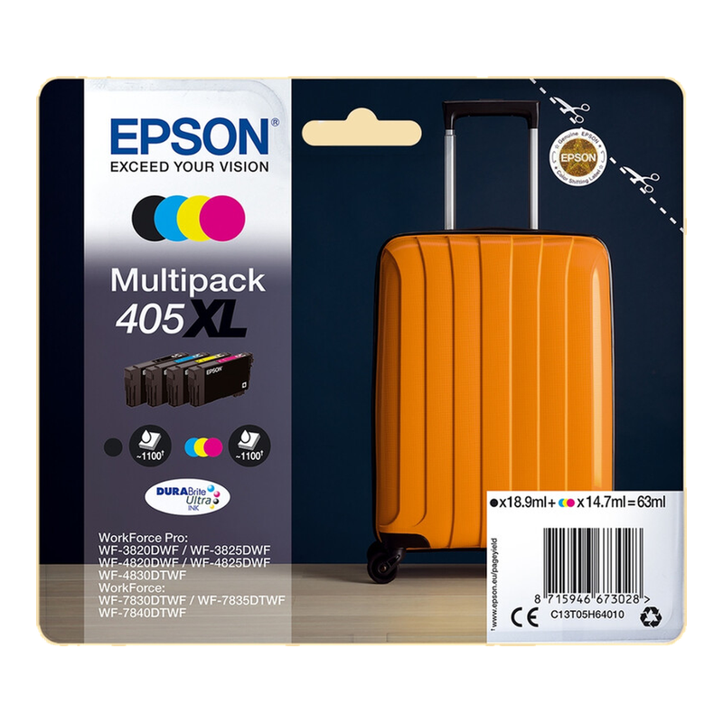 Epson Smart Monitor Ink Multipack: 405 Ink Suitcase for High-Yield Printing and Maximum Efficiency (4 Colors)