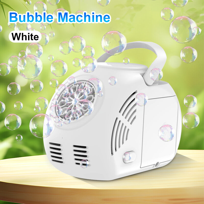 Portable Handheld Automatic Bubble Maker - White, Electric Bubble Maker, Easy to Use/Handle, LED Lights for Party/Outdoor Fun, Gift/Christmas Surprise