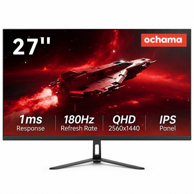 【Gift Keyboard】Ochama 27 Inch Gaming Monitor, 2K QHD IPS 180Hz Computer Display, Ultra-Narrow Bezel, for PC/Laptop/Office/Gaming
