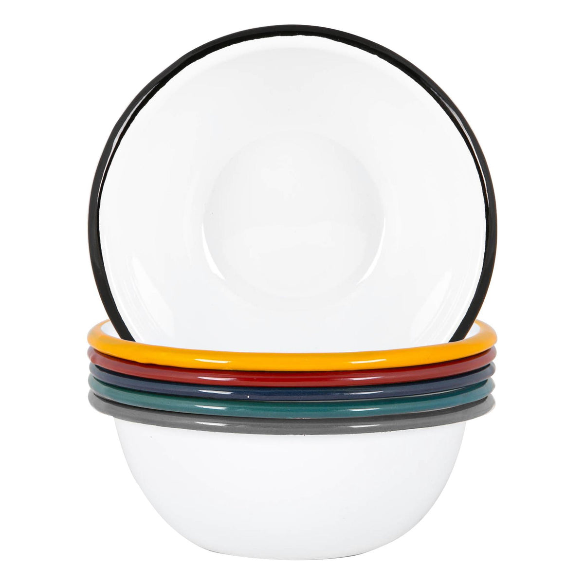 16cm White Enamel Bowls - Pack of Six
